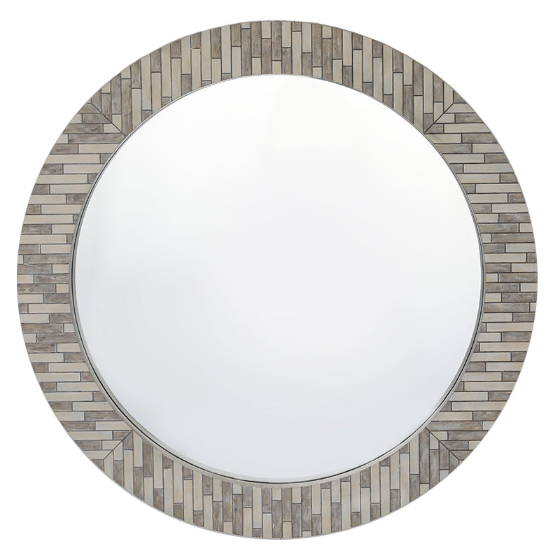 Round Zebra Mosaic Mirror 60cm Grey Wall Mount MDF Frame Modern Accent