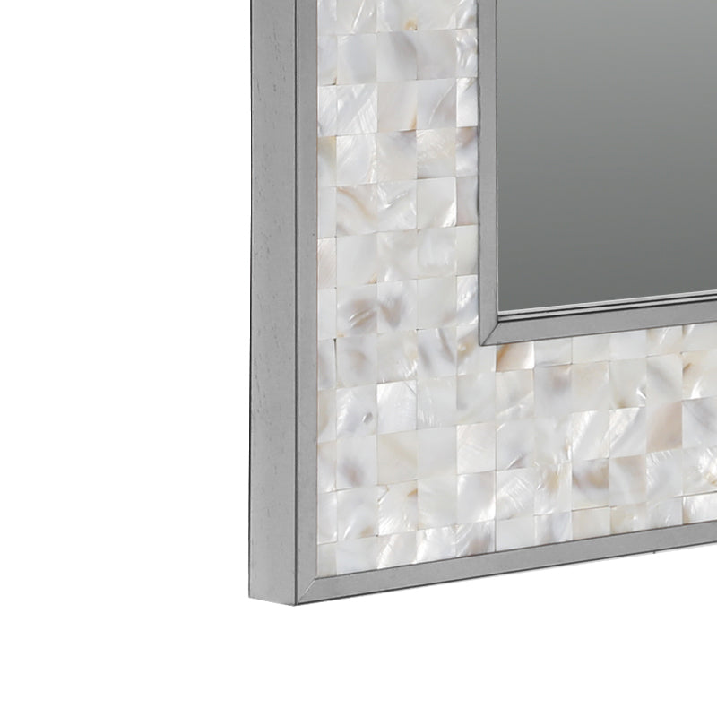 Luxury Silver Rectangular Wall Mirror with Shell Inlay 77cm x 57cm Brushed Stainless Steel Frame