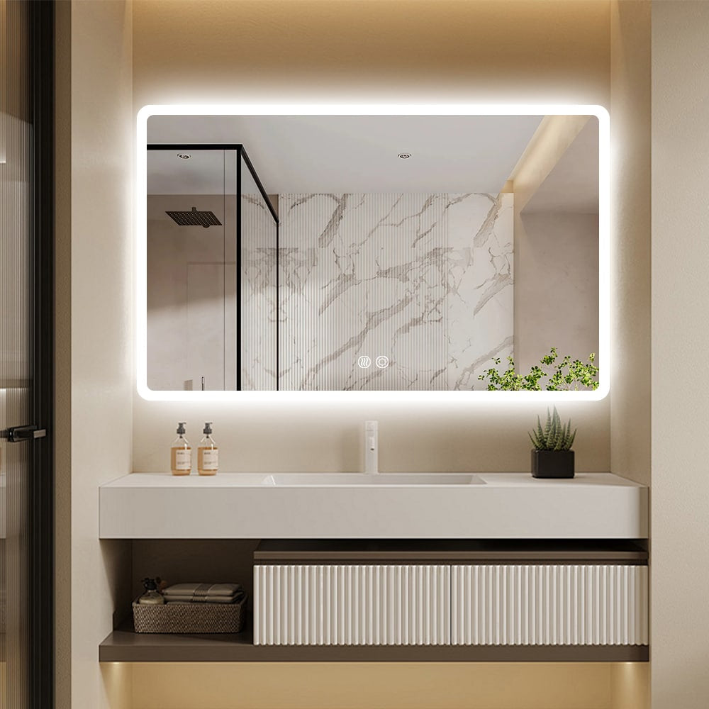 Rectangular LED Mirror 130cm  x 80cm Frameless Frosted Wall Mounted Bathroom Defogger Dimmable Touch Sensor