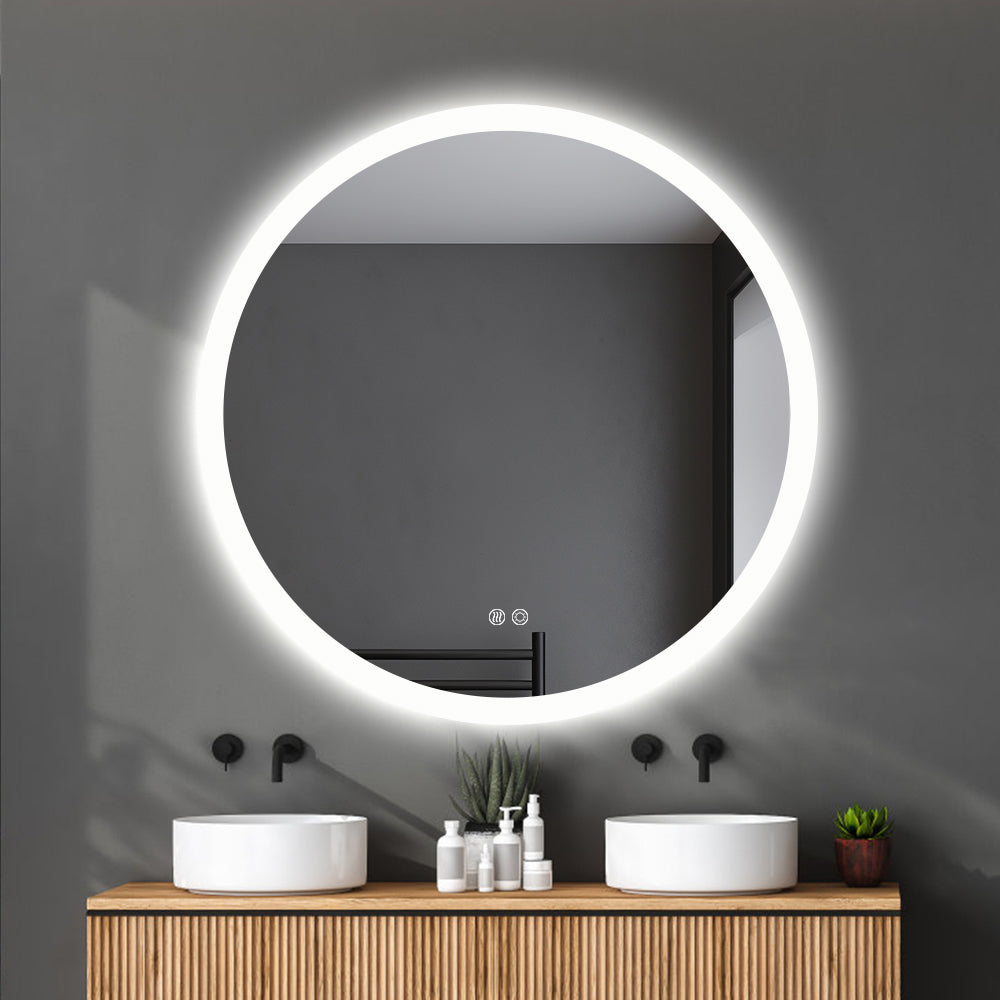 Round LED Mirror 90cm Frosted Defogger Dimmable 30mm Strip