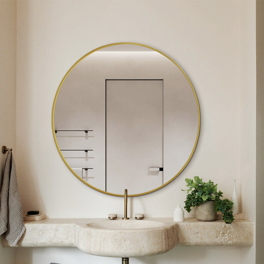 Modern Round Wall Mirror 100cm Rose Gold Aluminium Frame