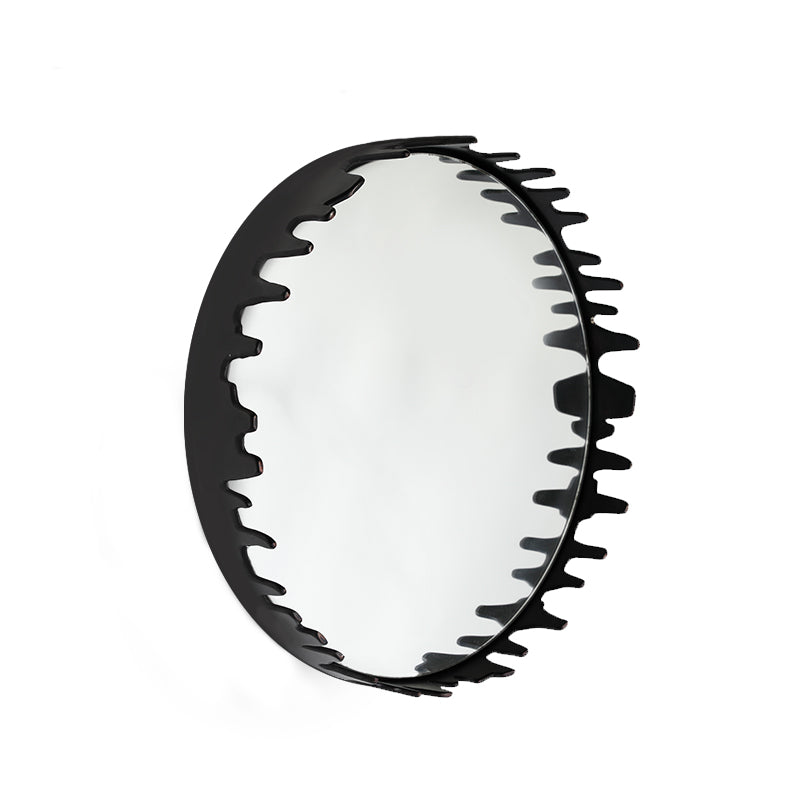 Black Round Wall Mirror 46cm Amaz Ultra Decorative Iron Frame for Modern Interiors