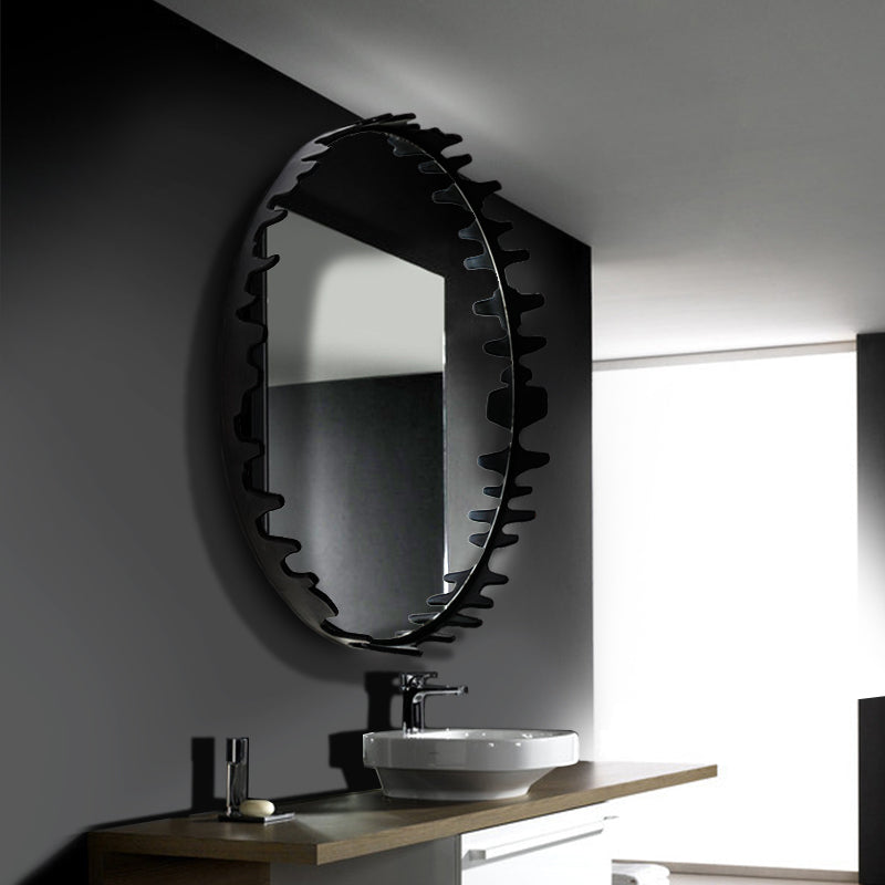Black Round Wall Mirror 46cm Amaz Ultra Decorative Iron Frame for Modern Interiors