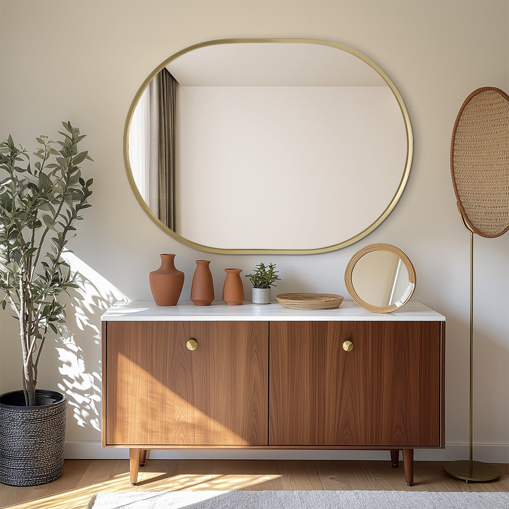 Rose Gold Framed Oval Mirror Classic Decorative 60cm x 80cm Wall Mirror for Bedrooms, Bathrooms & Entryways