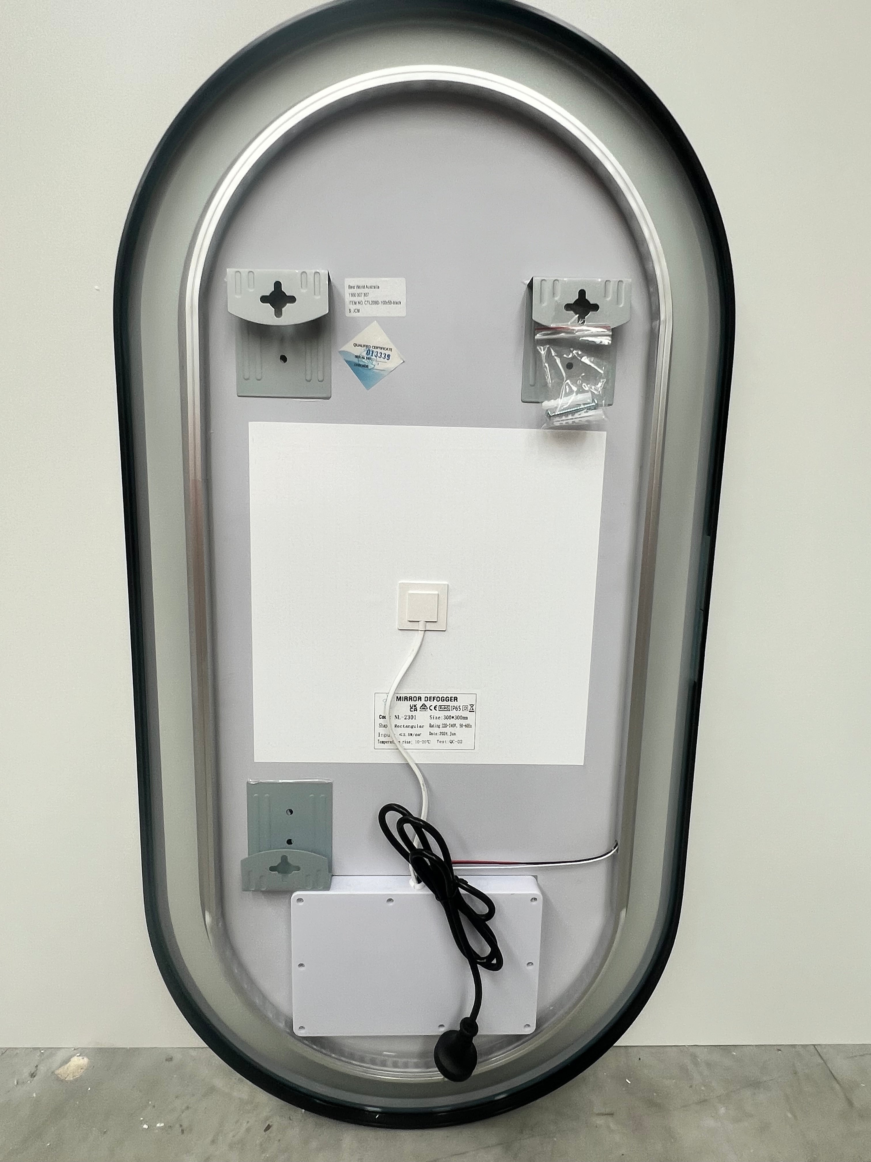 Black Oval LED Bathroom 130cm x 70cm Frosted Edge Defogger Dimmable Vanity Wall Mirror