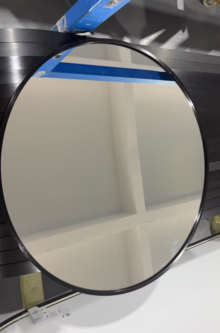 Modern Round Wall Mirror 120cm Black Aluminium Frame