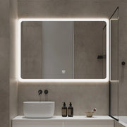 Rectangular LED Mirror 100cm  x 75cm Frameless Frosted Wall Mounted Bathroom Defogger Dimmable Touch Sensor