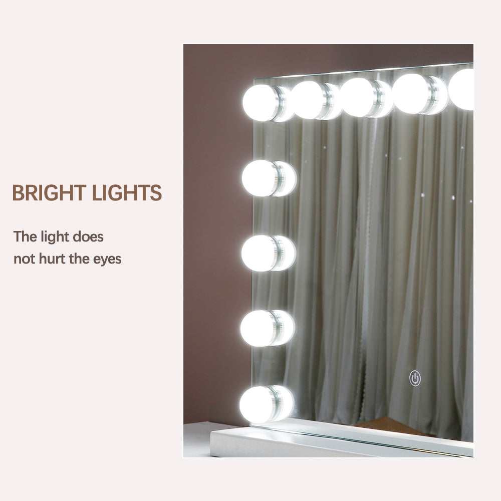 Rectangular Hollywood LED Makeup Mirror 46cm x 58cm Frontlit Touch Sensor Vanity Tabletop Beauty Mirror