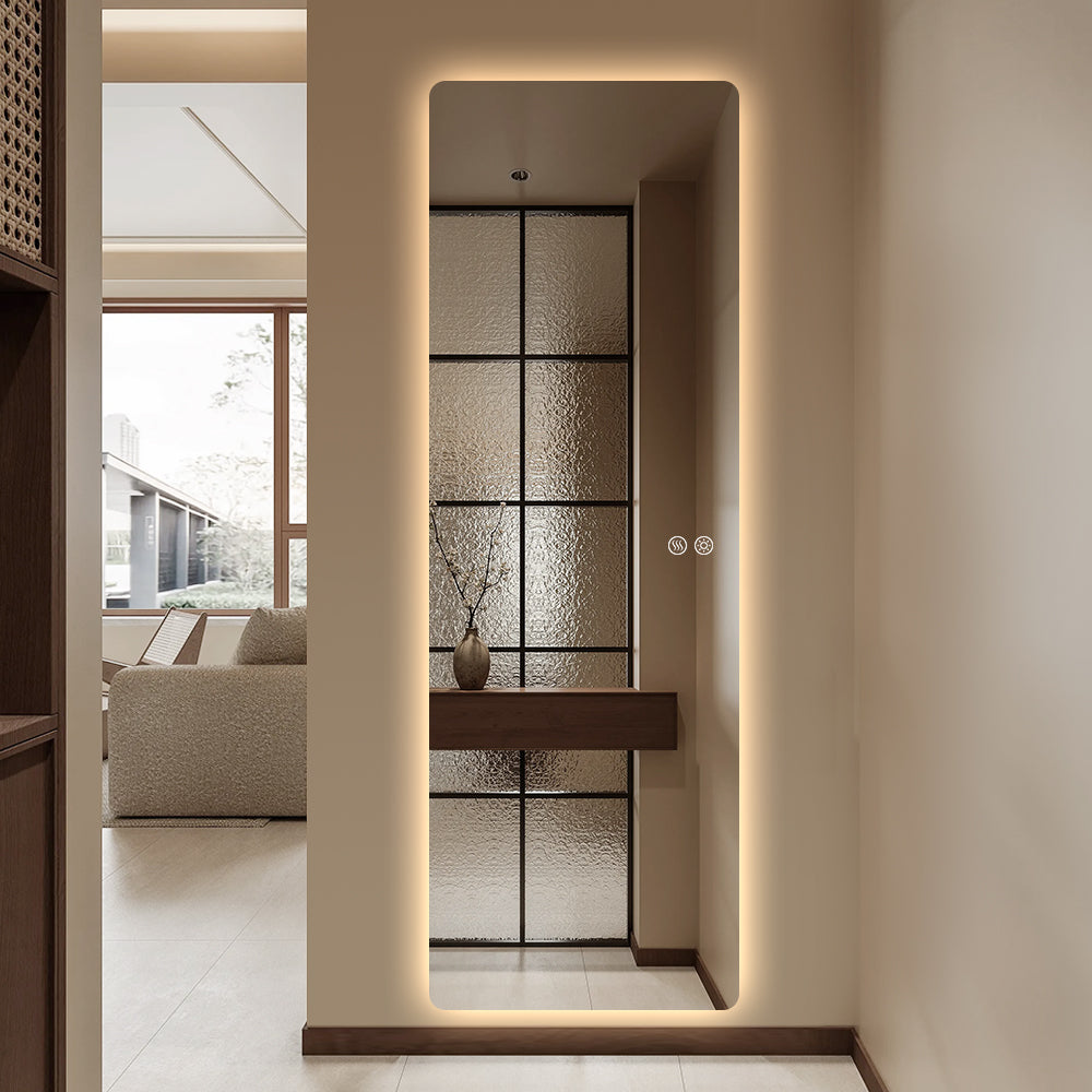 Modern Rectangular Edge-Lit LED Mirror 50cm × 150cm Frameless Tricolour Dimmable Wall Mounted Mirror
