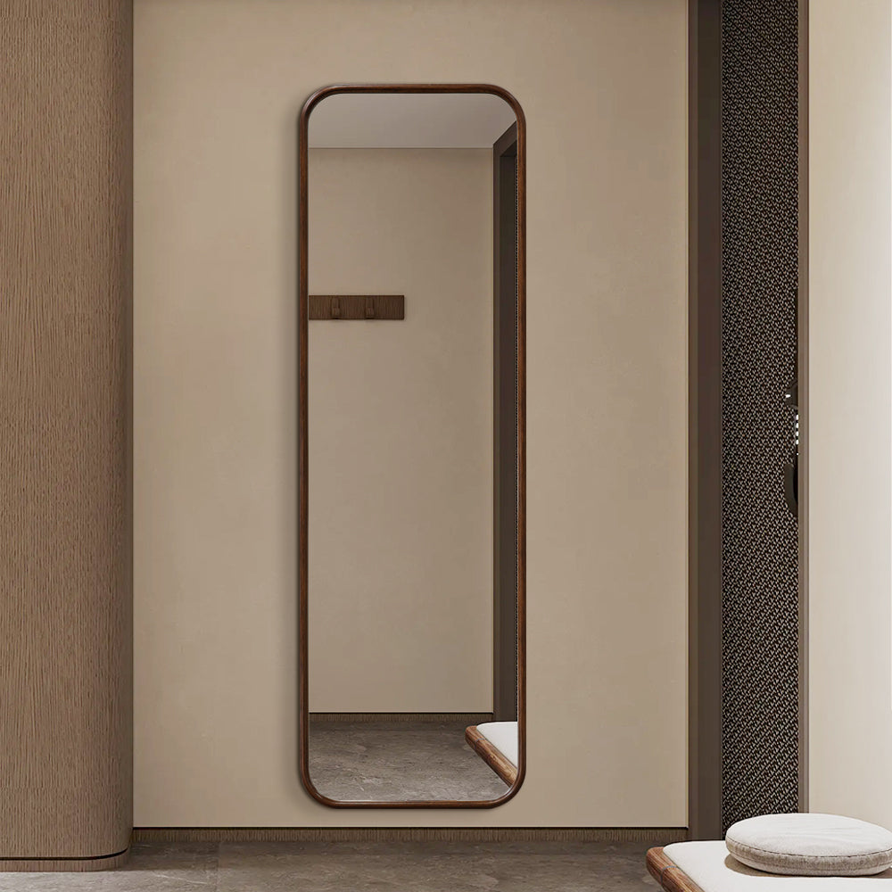 Modern Rectangular Walnut Wood Full Length Mirror 50cm × 160cm Decorative Wall Mounted Mirror