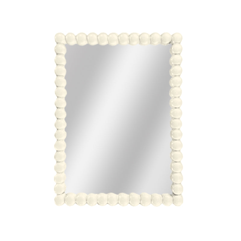 Beaded Rectangular Mirror 90cm x 60cm White PU Frame Decorative Wall Mirror with Ball Accents