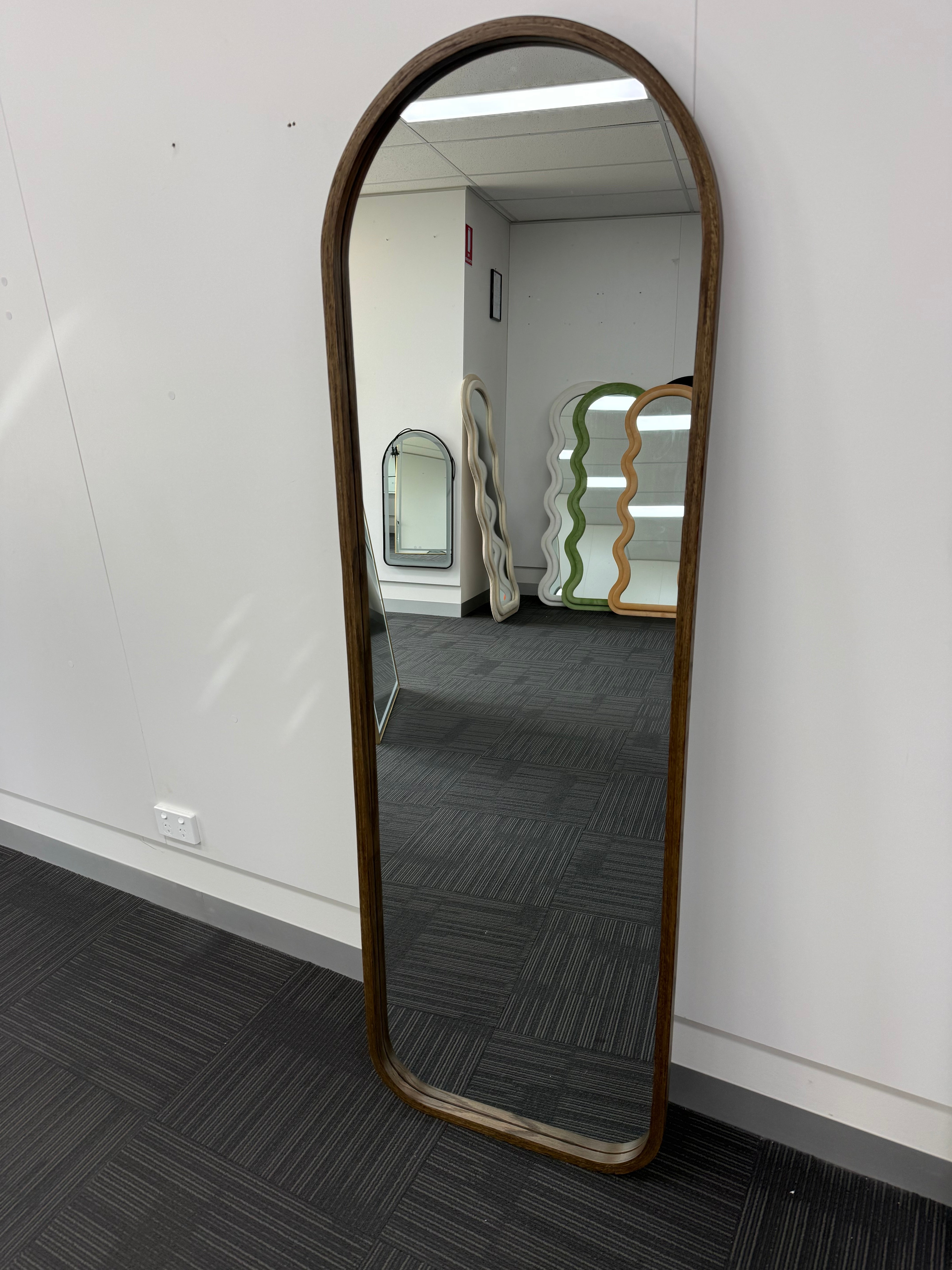 Modern Arched Walnut Wood Full Length Mirror 54cm × 168cm Decorative Wall Mounted Mirror