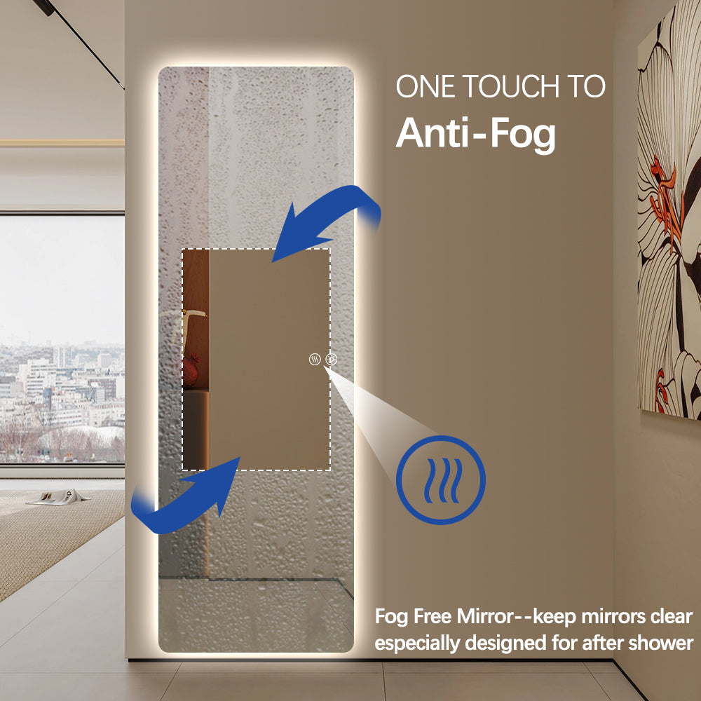 Modern Rectangular Edge-Lit LED Mirror 50cm × 150cm Frameless Tricolour Dimmable Wall Mounted Mirror