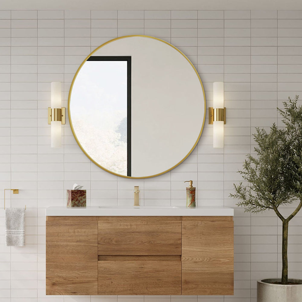 Modern Round Wall Mirror 100cm Rose Gold Aluminium Frame