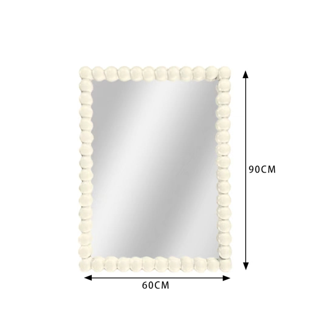 Beaded Rectangular Mirror 90cm x 60cm White PU Frame Decorative Wall Mirror with Ball Accents - image 7 of 7