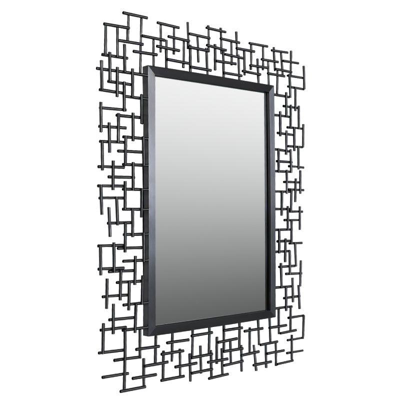 Luxury Iron Frame Rectangular Mirror 107cm x 81cm Black Modern Wall Décor