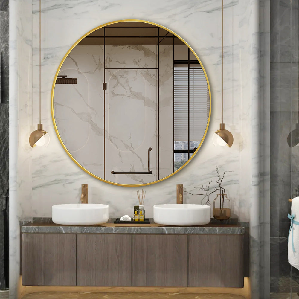 Modern Round Wall Mirror 100cm Rose Gold Aluminium Frame