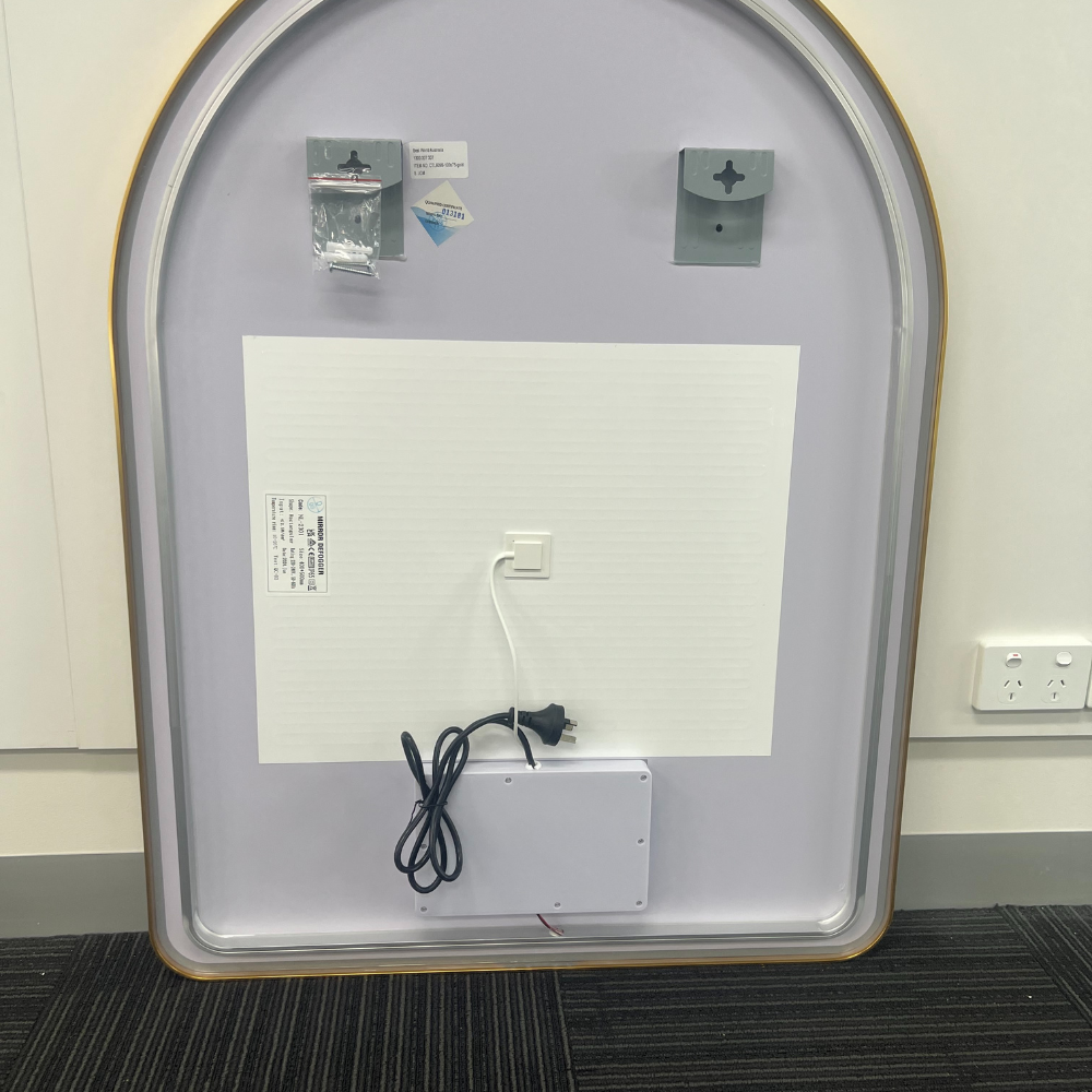 Arched LED Wall Mirror 100cm x 75cm Gold Bevel Frame Backlit Dimmable Defogger