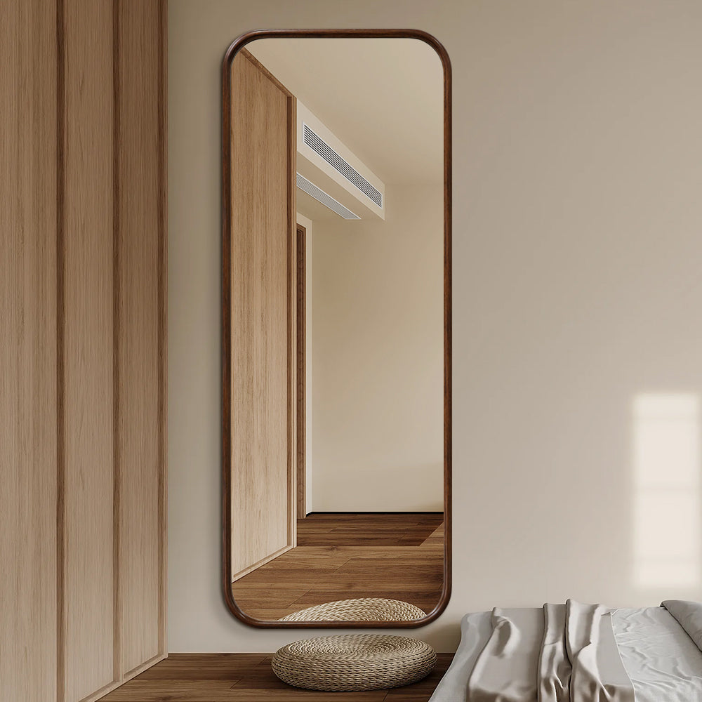 Modern Rectangular Walnut Wood Full Length Mirror 65cm × 170cm Decorative Wall Mounted Mirror