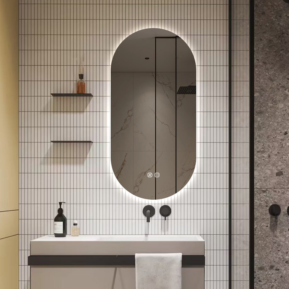 Oval LED Mirror 130cm x 70cm Frameless Backlit Defogger Dimmable