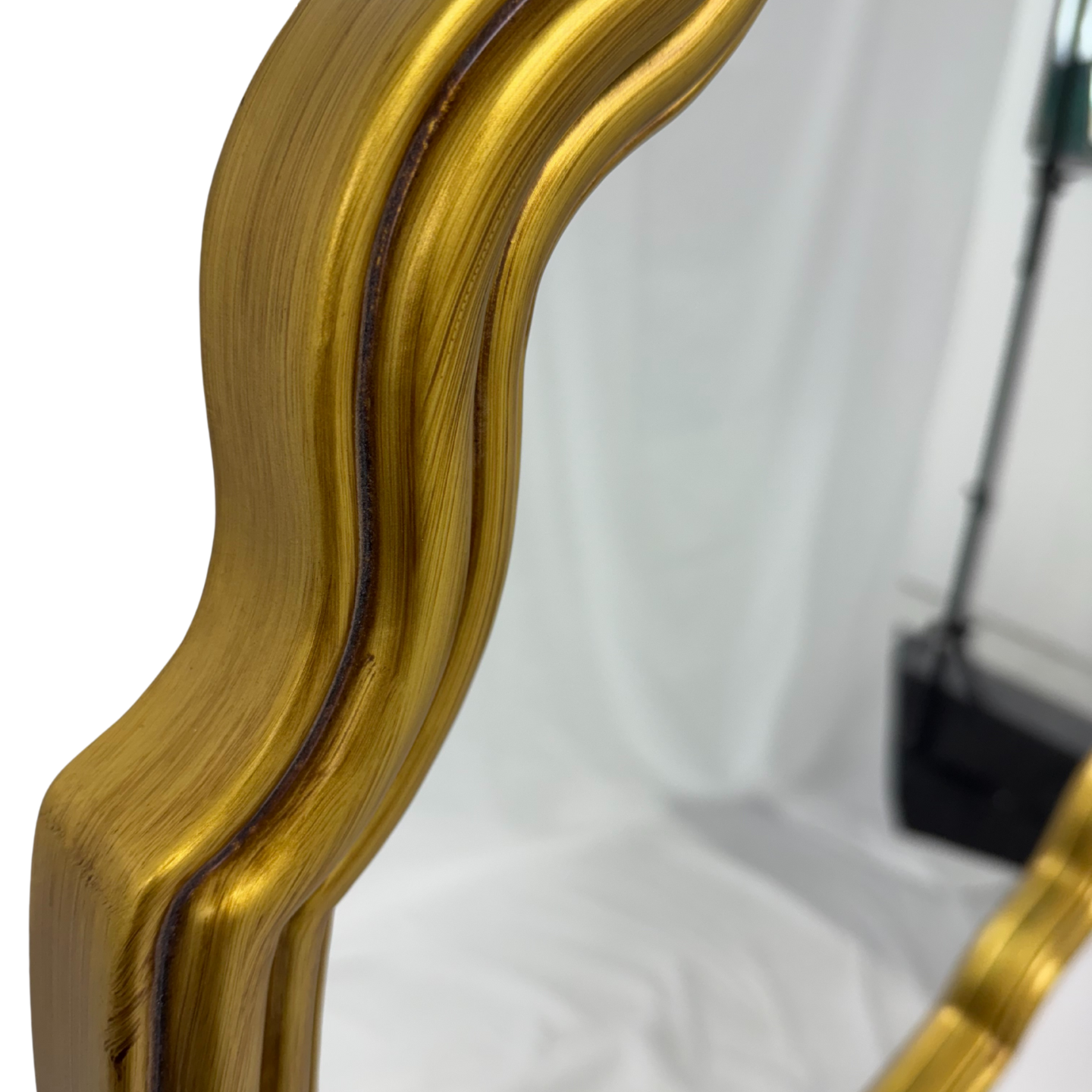 Wavy Sunburst Vintage Mirror 80cm Gold Round Wall Mount PU Frame
