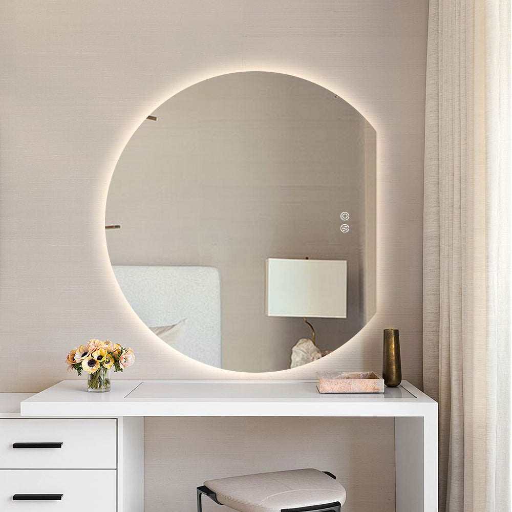 Modern Crescent Moon Wall LED Mirror 90cm x 100cm Backlit Frameless
