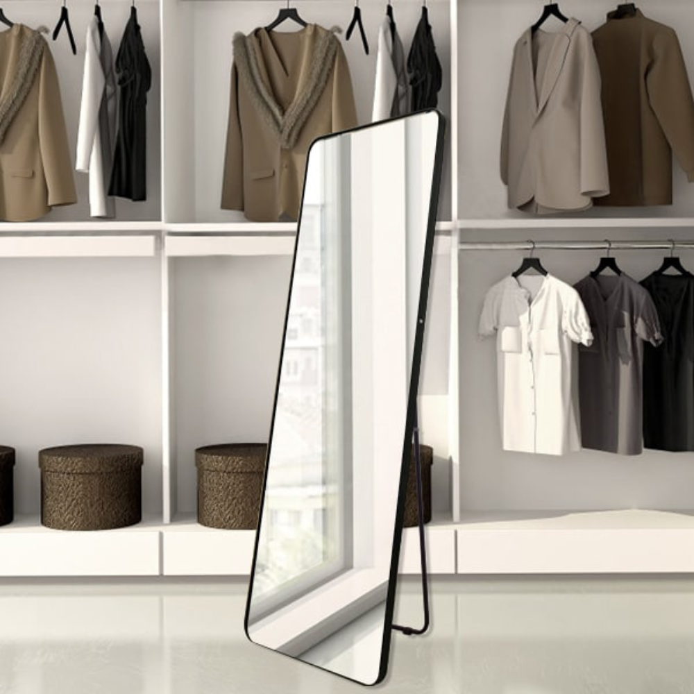 Full Length Freestanding Mirror 50cm x 160cm Black Rounded Edge Dressing Mirror