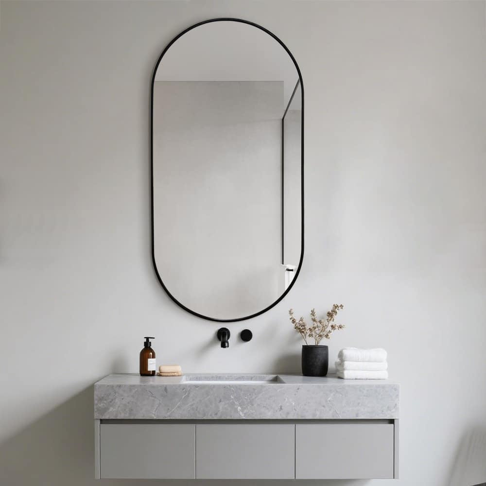 Oval Classic Wall Mirror 60cm x 120cm Black Aluminium Alloy Frame