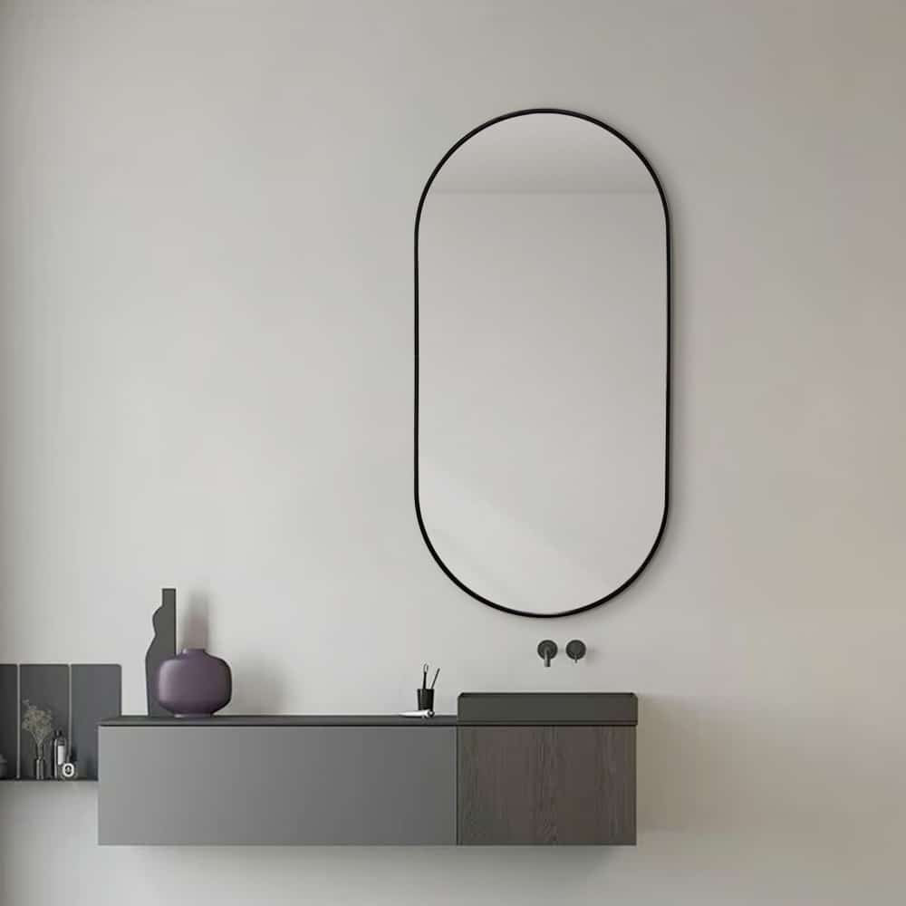 Oval Classic Wall Mirror 60cm x 120cm Black Aluminium Alloy Frame