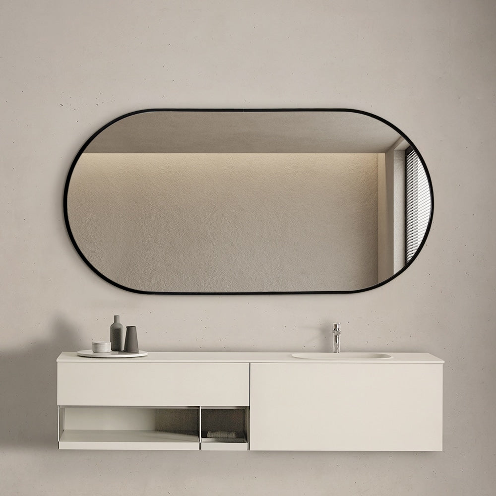 Oval Classic Wall Mirror 60cm x 120cm Black Aluminium Alloy Frame