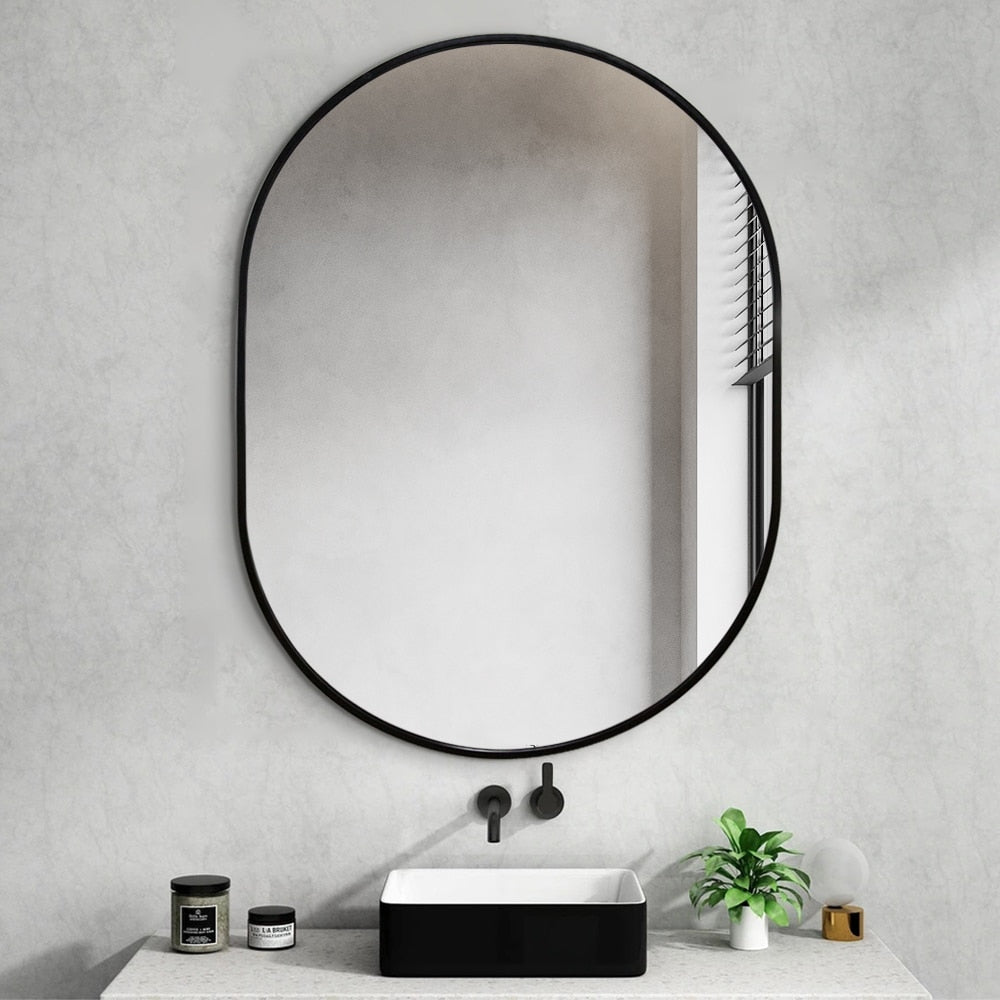 Oval Classic Wall Mirror 60cm x 80cm Black Aluminium Alloy Frame