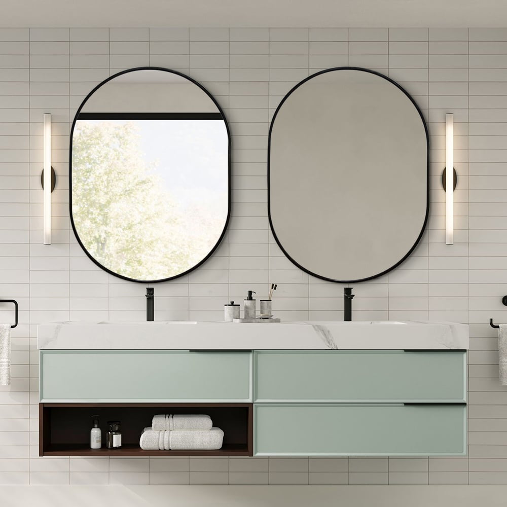 Oval Classic Wall Mirror 60cm x 80cm Black Aluminium Alloy Frame