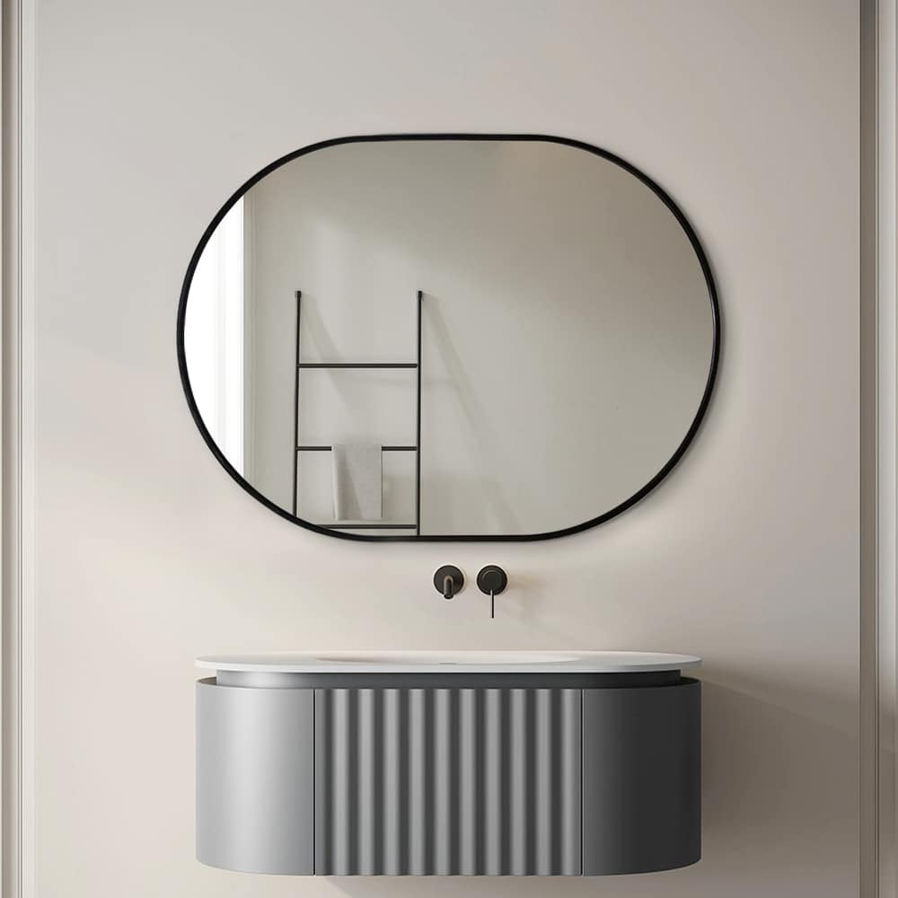 Oval Classic Wall Mirror 60cm x 80cm Black Aluminium Alloy Frame