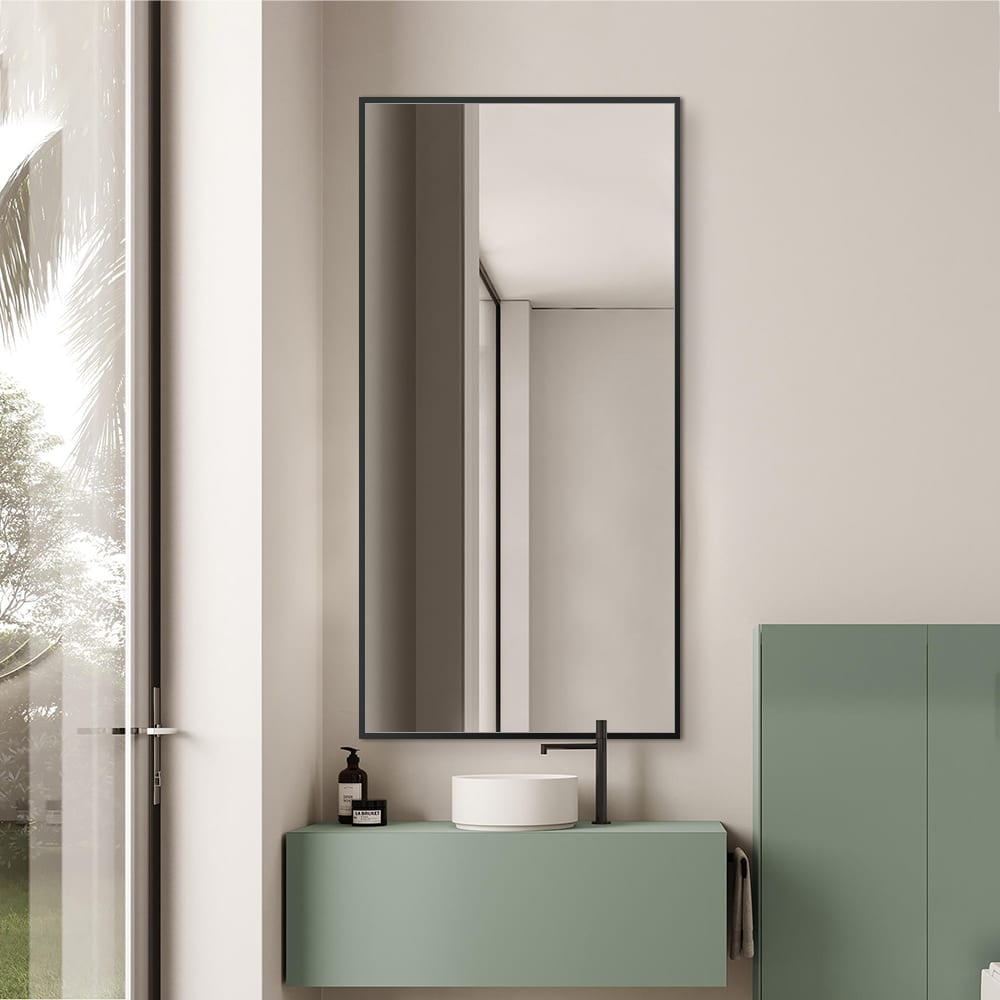 Black Framed Rectangular Wall Mirror Modern 60cm x 120cm Full-Length Mirror for Bedrooms Bathrooms Entryways