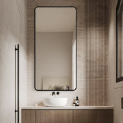 Long Rounded Modern Rectangular Wall Mirror 70cm x 140cm Black Aluminium Alloy Frame