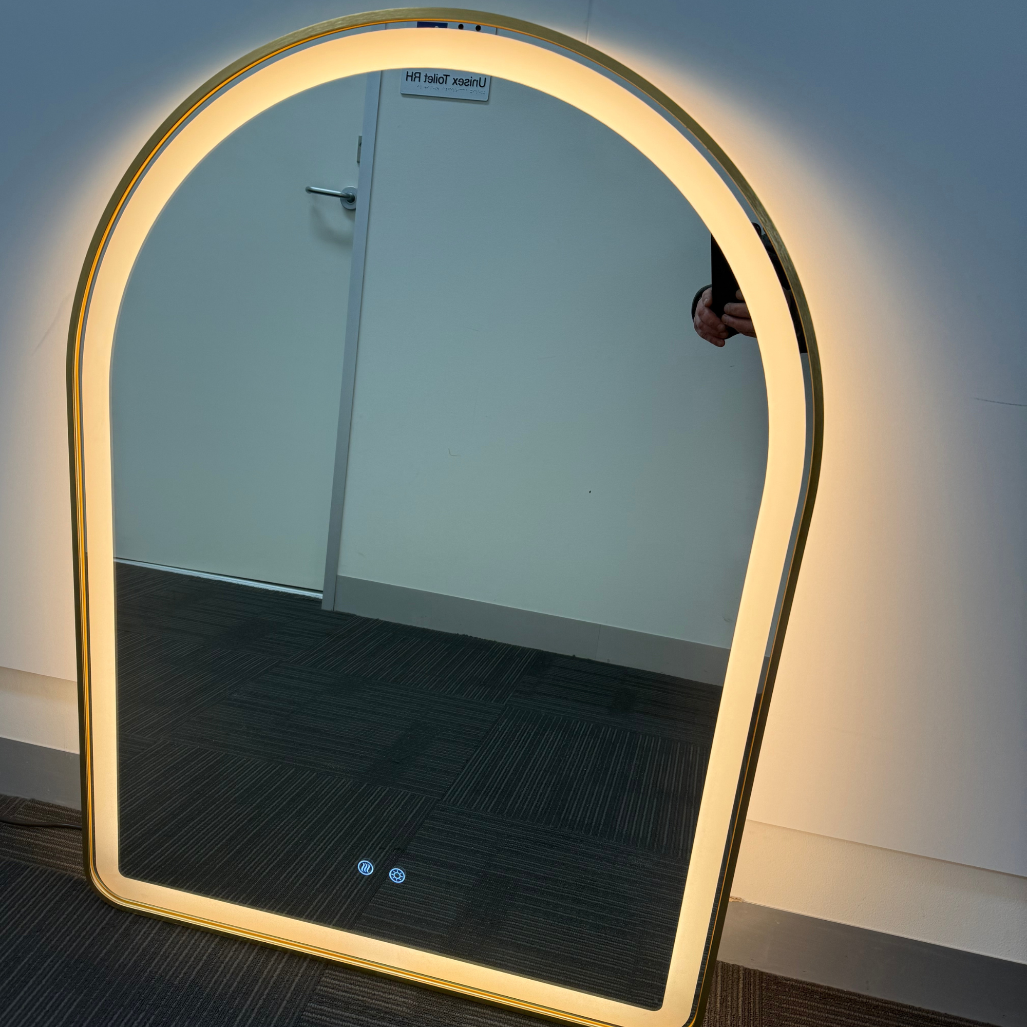 Arched LED Gold Frame Wall Mirror 100cm x 75cm Frosted Defogger Dimmable Vanity