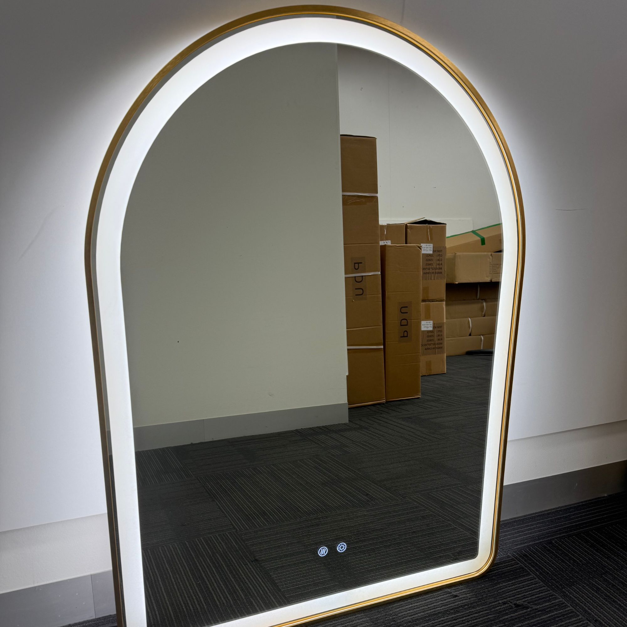 Arched LED Gold Frame Wall Mirror 100cm x 75cm Frosted Defogger Dimmable Vanity