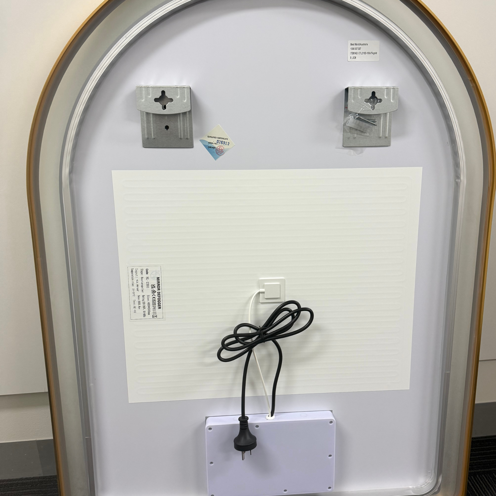Arched LED Gold Frame Wall Mirror 100cm x 75cm Frosted Defogger Dimmable Vanity