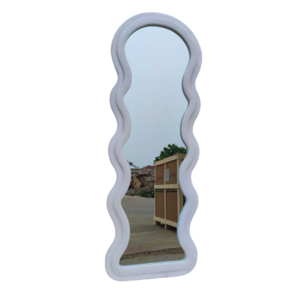 Modern Arched Wavy Velvet Full Length Mirror 160cm x 60cm White Wall Mirror