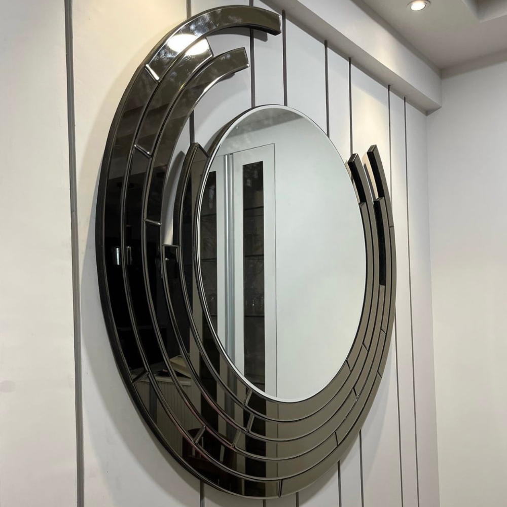 Besty Frameless Round Wall Mirror 90cm Black Minimalist Modern Décor