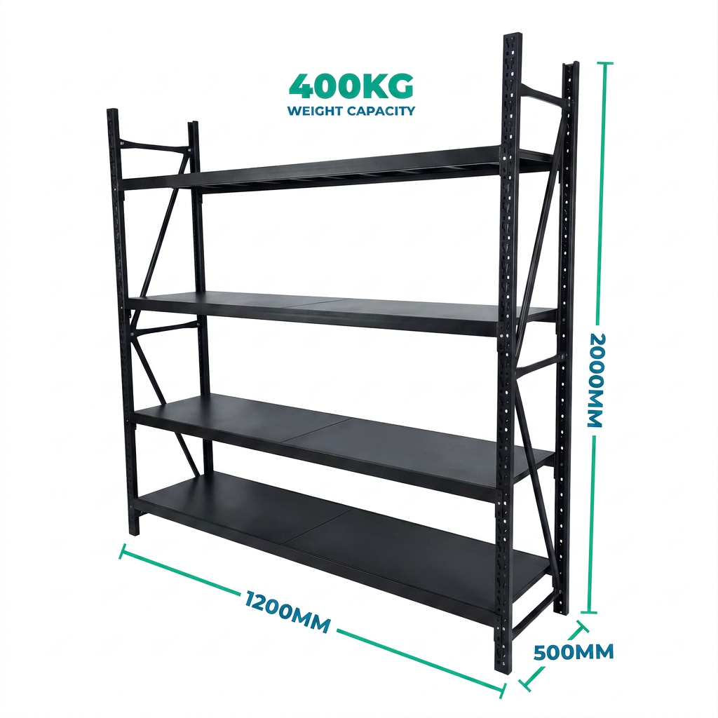 2.0m x 1.2m x 0.5m Basic Bolted Steel Shelving Black