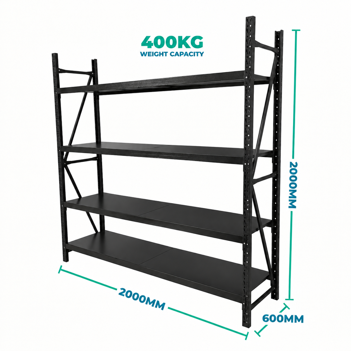 2.0m x 2.0m x 0.6m Basic Bolted Steel Shelving Black