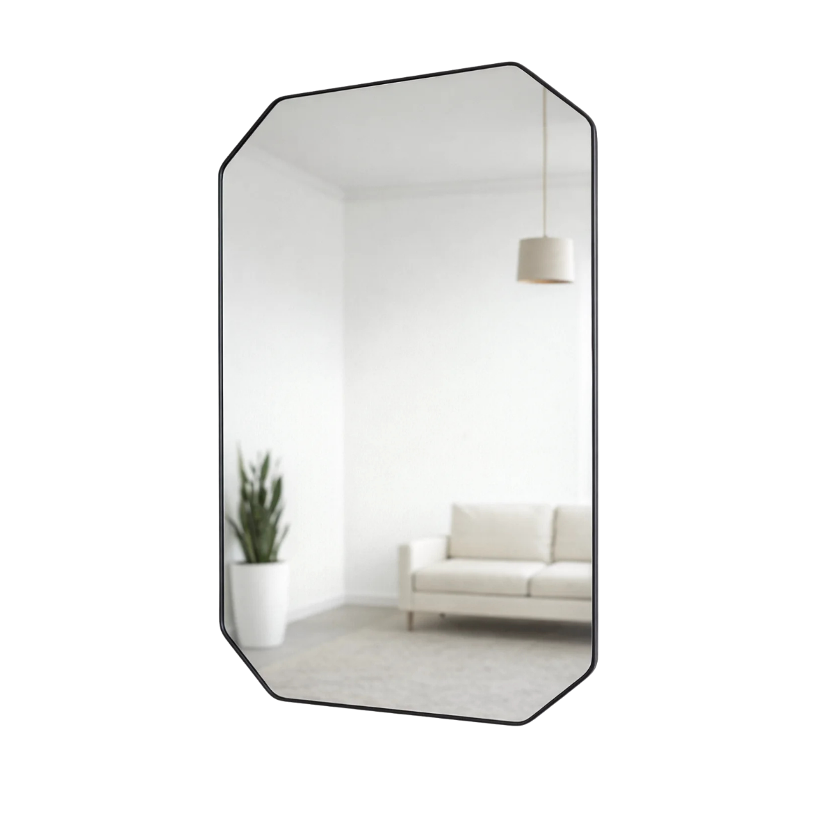 Star Octagon Mirror 90cm x 60cm Black Aluminium Frame Modern Wall Décor