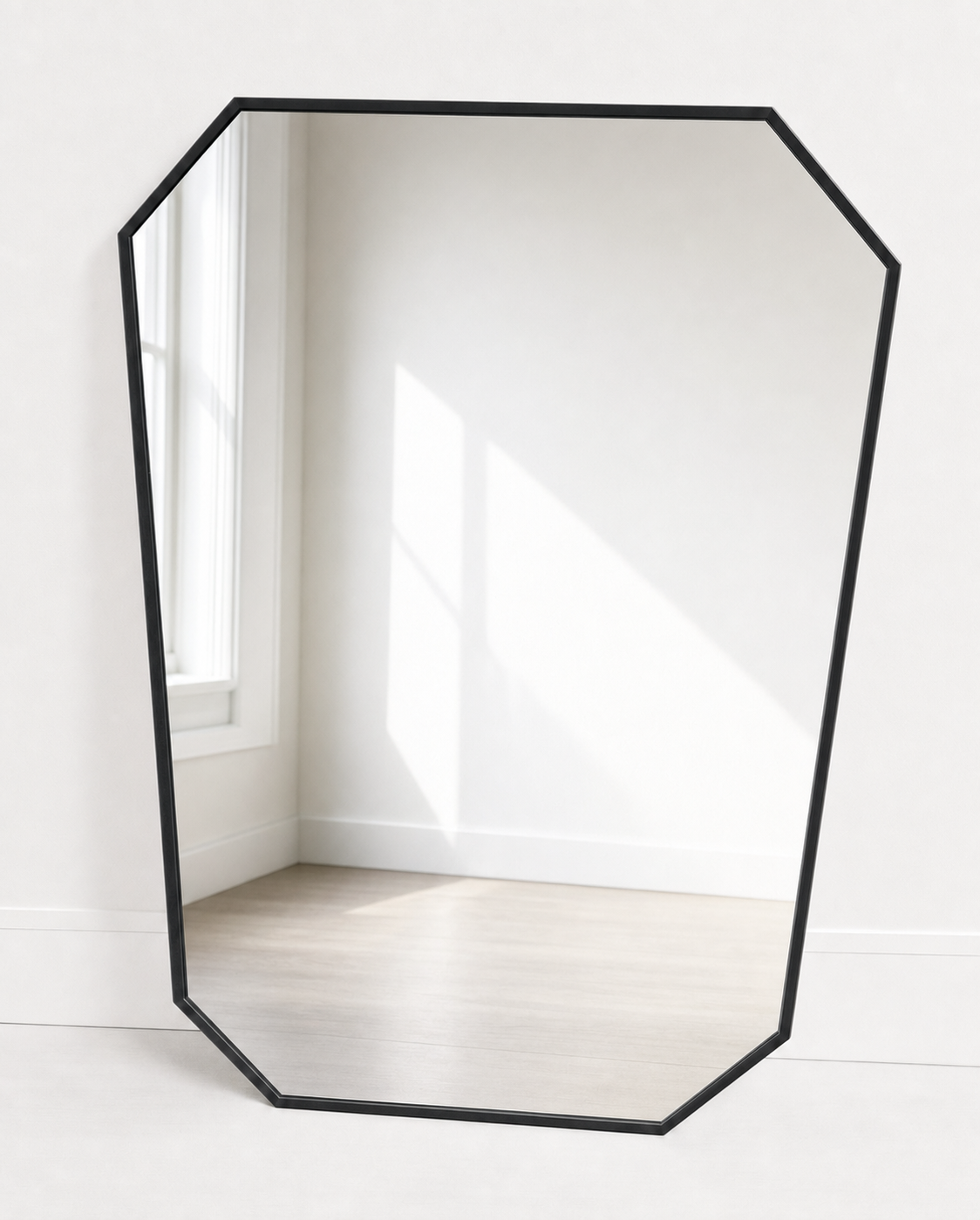 Star Octagon Mirror 90cm x 60cm Black Aluminium Frame Modern Wall Décor