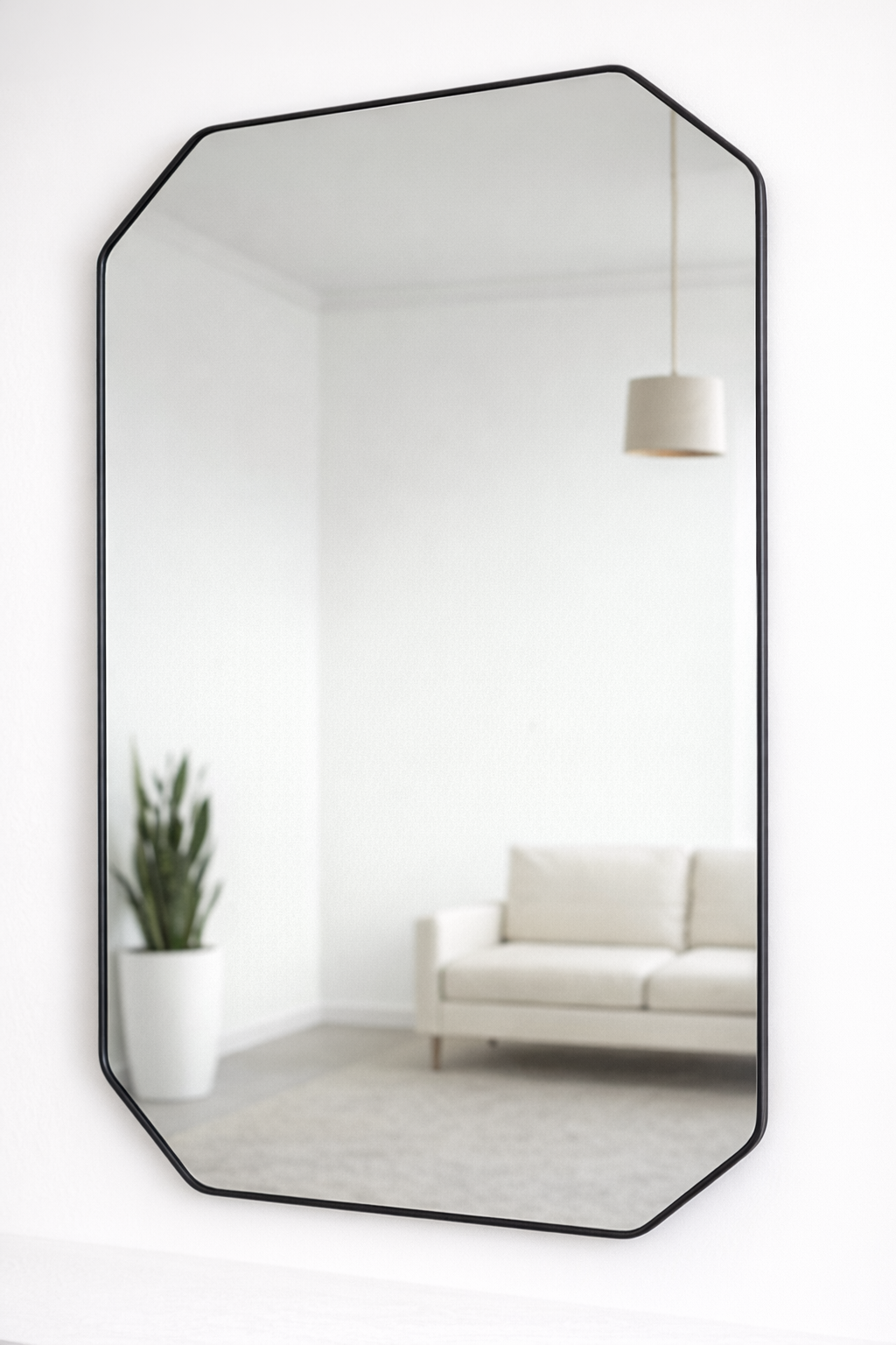 Star Octagon Mirror 90cm x 60cm Black Aluminium Frame Modern Wall Décor