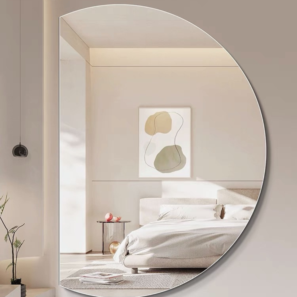 Left Cut Half Moon Wall Mirror 91cm x 130cm Frameless Decorative Mirror