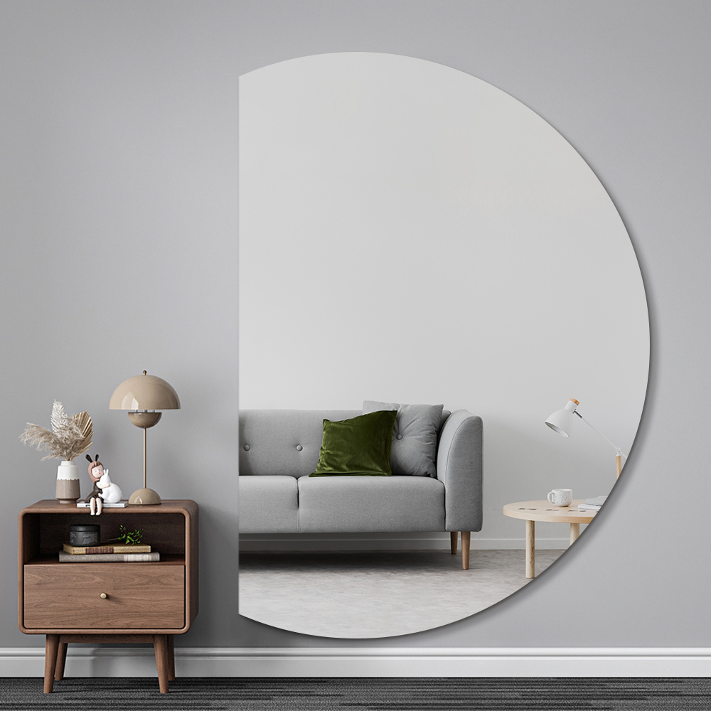 Left Cut Half Moon Wall Mirror 91cm x 130cm Frameless Decorative Mirror