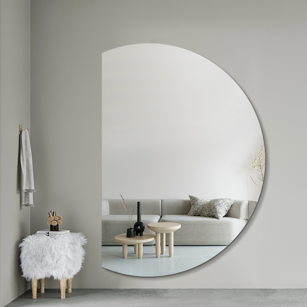 Left Cut Half Moon Wall Mirror 91cm x 130cm Frameless Decorative Mirror