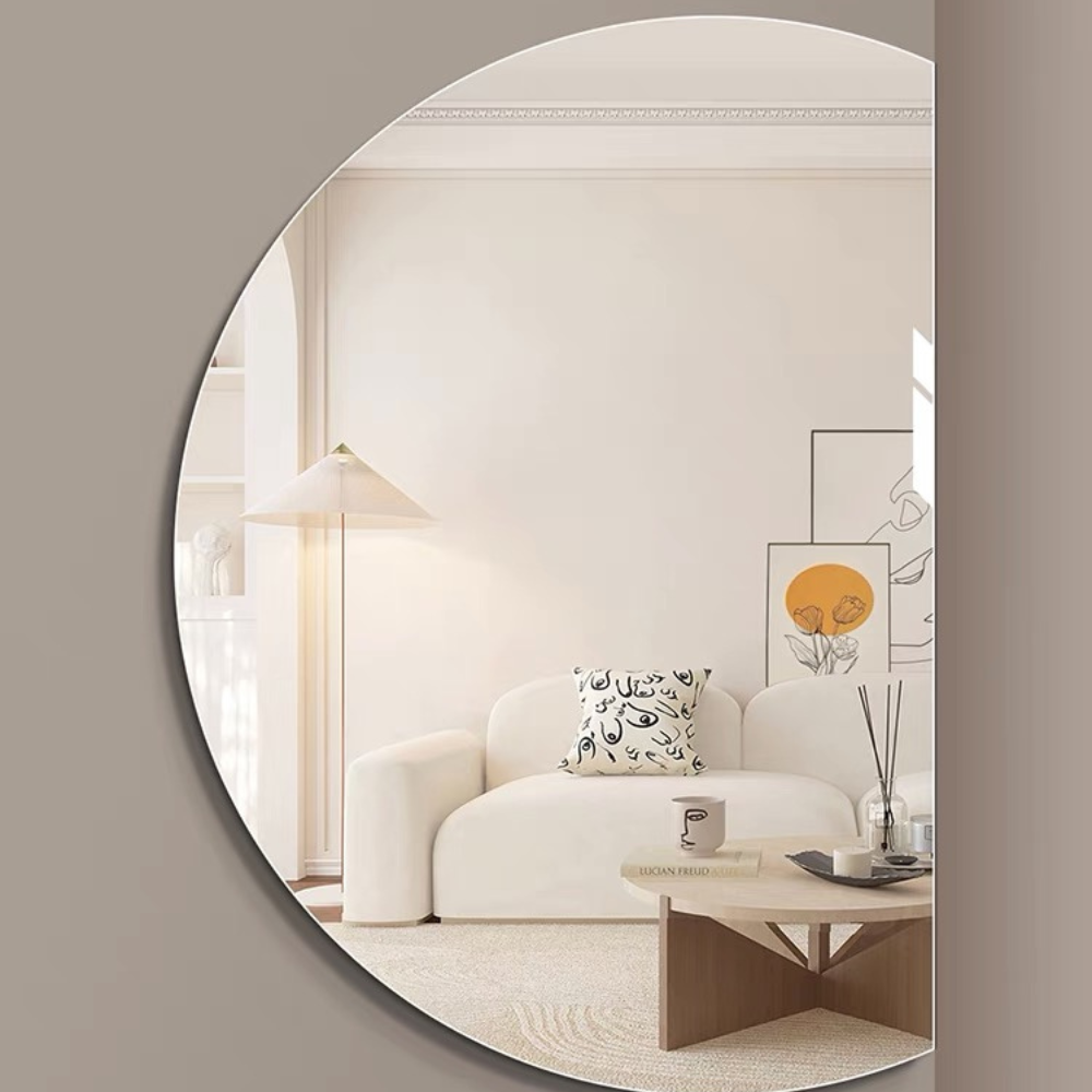 Right Cut Half Moon Wall Mirror 91cm x 130cm Frameless Decorative Mirror