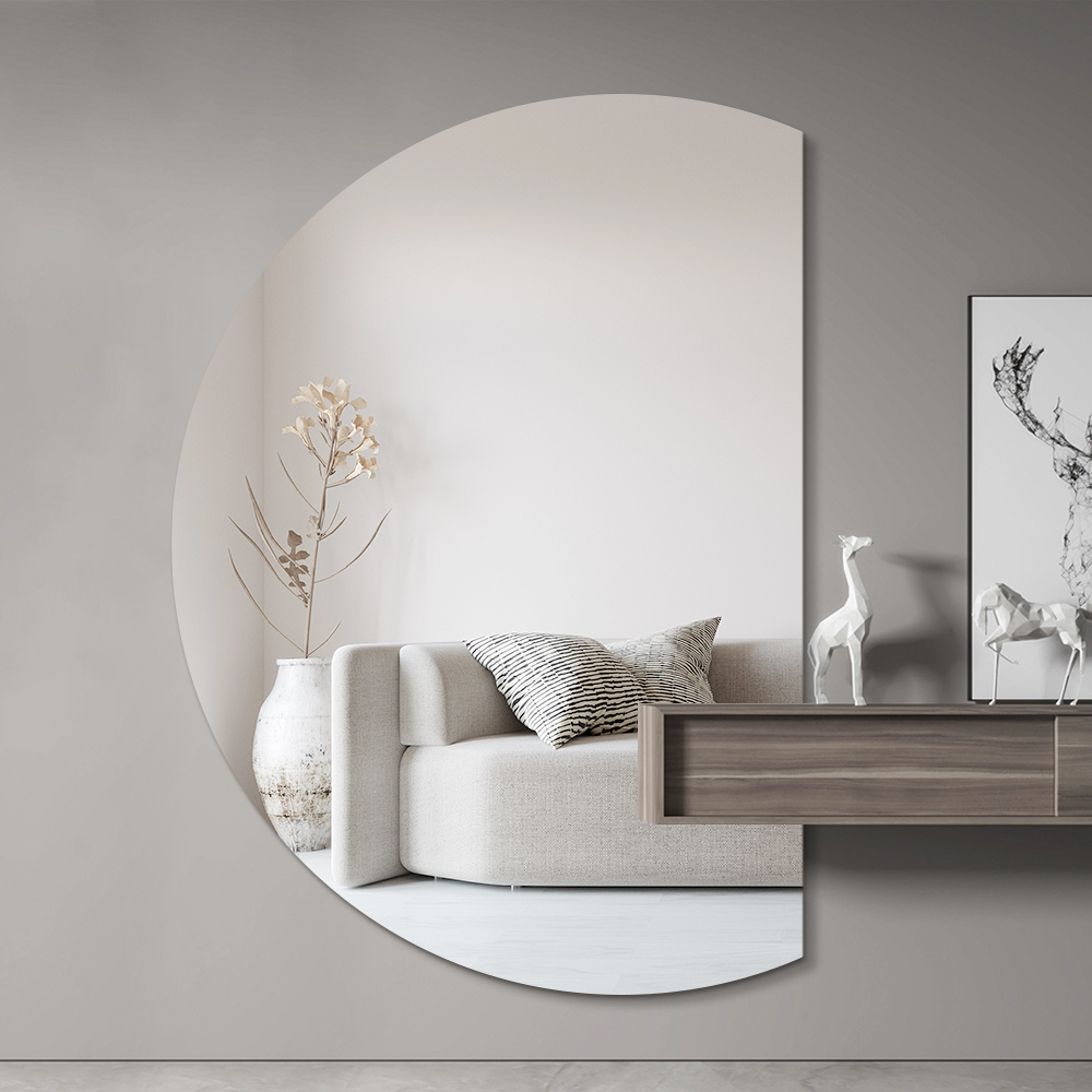 Right Cut Half Moon Wall Mirror 91cm x 130cm Frameless Decorative Mirror